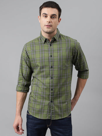 Men's Casual Shirt Checkered Slim Fit Cotton