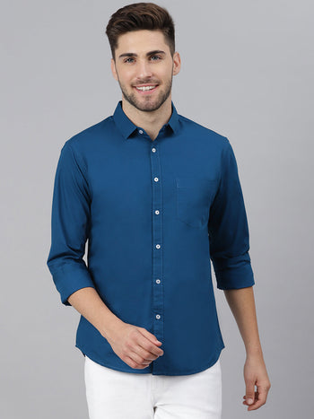 Men's Solid Blue Slim Fit Casual Shirt