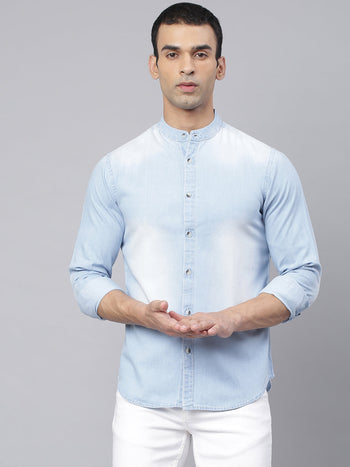 Men's Denim Light Blue Solid Casual Shirt