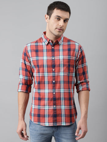 Men's Big Plaid Slim Fit Cotton Casual Shirt With Single Patch Pocket