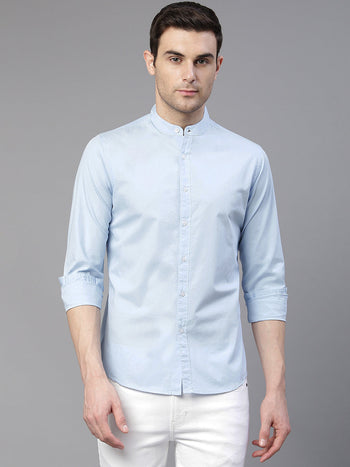 Men's Cotton Sky Blue Solid Casual Shirt