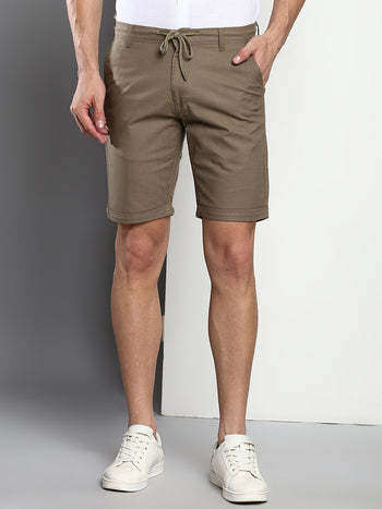 Men's Olive Slim Fit Mid Rise Casual Cotton Shorts