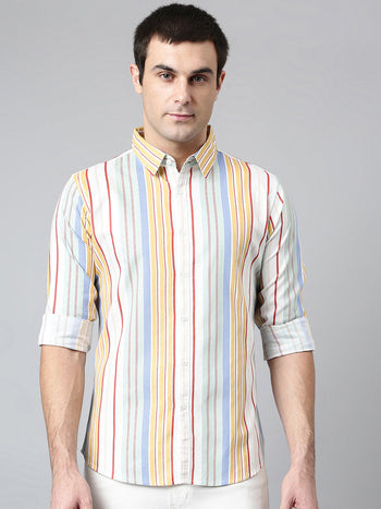 Men's Cotton Printed Yellow Slim Fit Casual Shirt