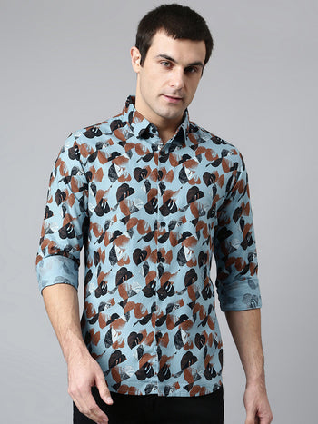 Men's Cotton Printed Rust Slim Fit Casual Shirt