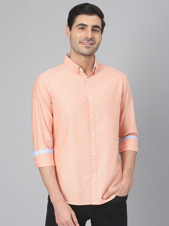 Men's Solid Orange Slim Fit Cotton Casual Shirt