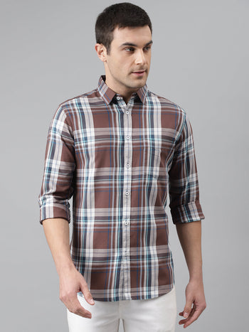 Men's Checkered Slim Fit Cotton Casual Shirt With Spread Collar