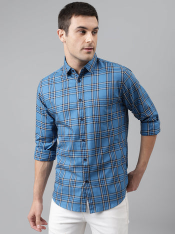 Men's Casual Shirt Checkered Slim Fit Cotton