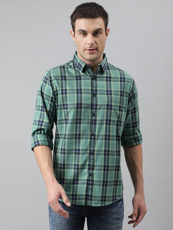 Men's Checkered Green Slim Fit Cotton Casual Shirt