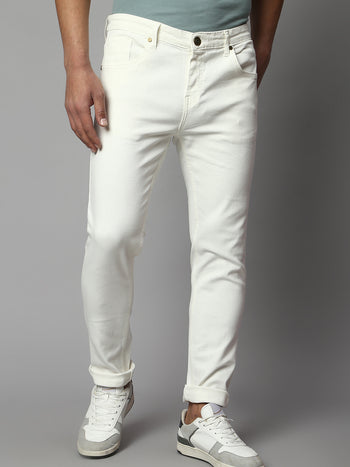 Men's Slim Fit Stretchable Denim Solid Jeans (White)