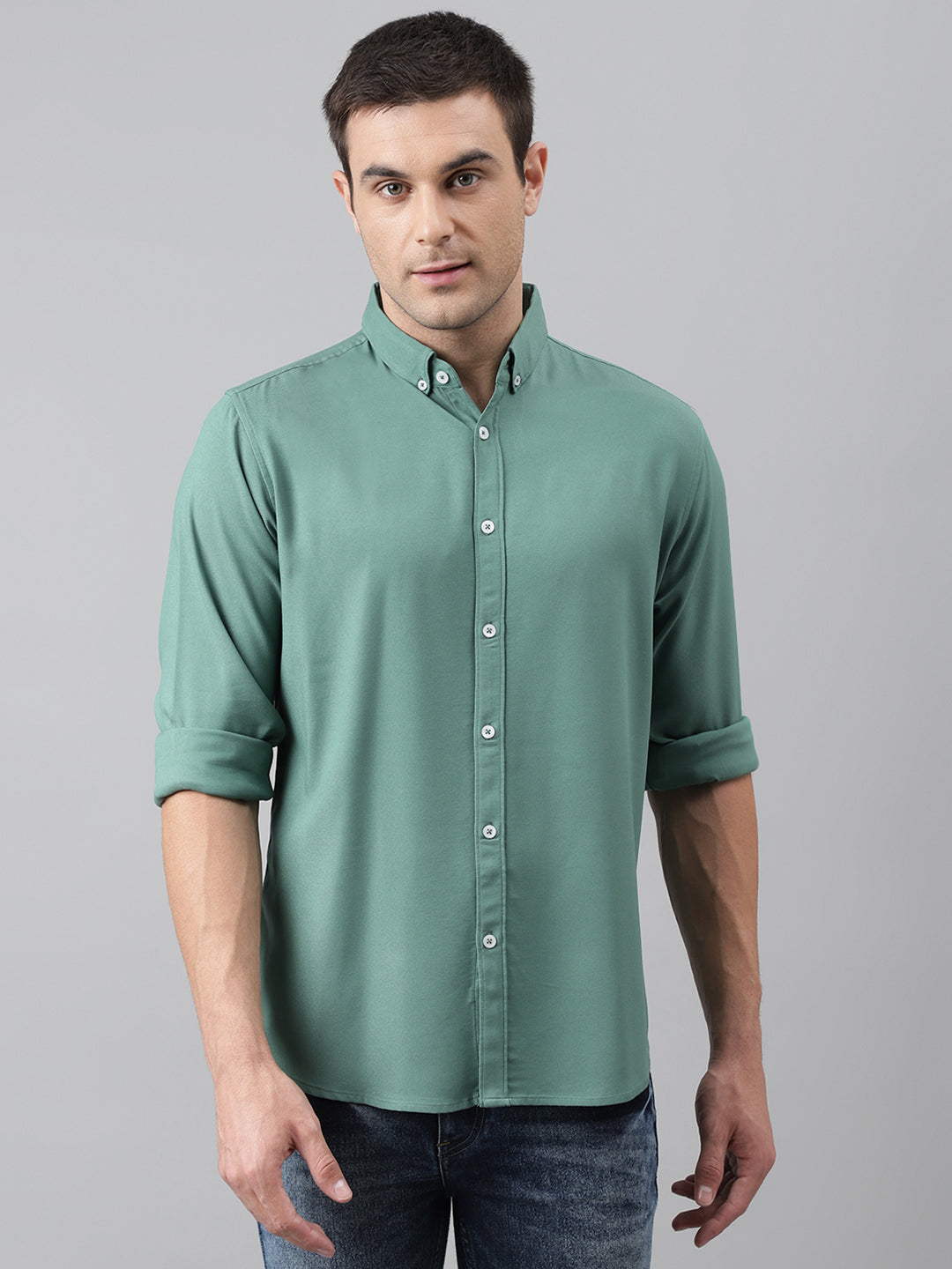 Men's Solid Green Slim Fit Cotton Casual Shirt – DENNIS LINGO