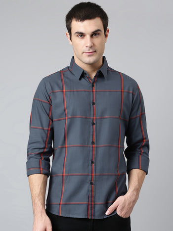 Men's Cotton Printed Grey Slim Fit Casual Shirt