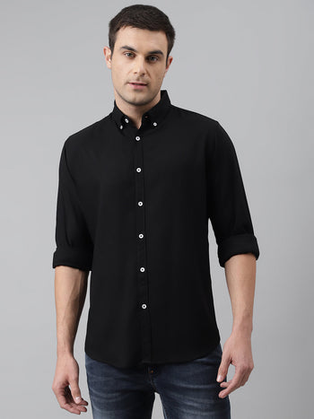 Men's Solid Black Slim Fit Cotton Casual Shirt