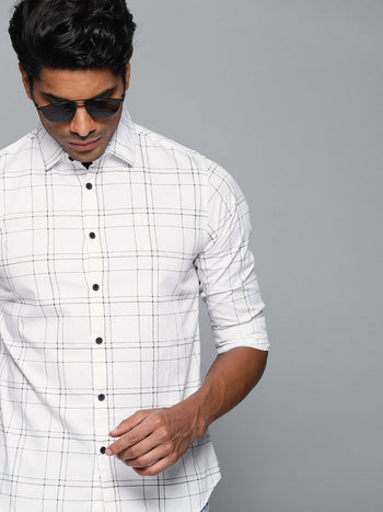 Men's Checkered Slimfit Shirt (White)