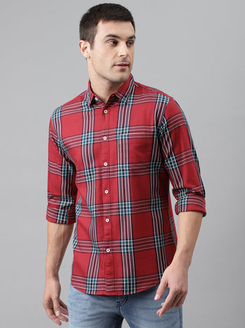 Men's Plaid Checks Slim Fit Cotton Casual Shirt