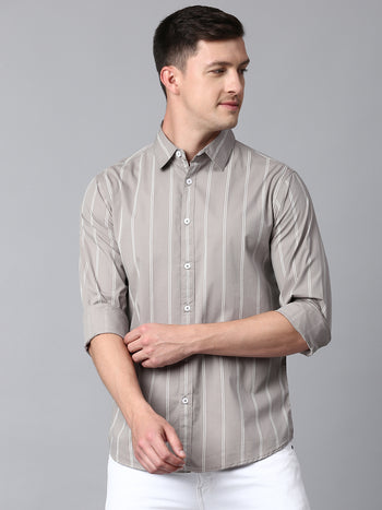 Men's Striped Slate Slim Fit Casual Shirt With Spread Collar