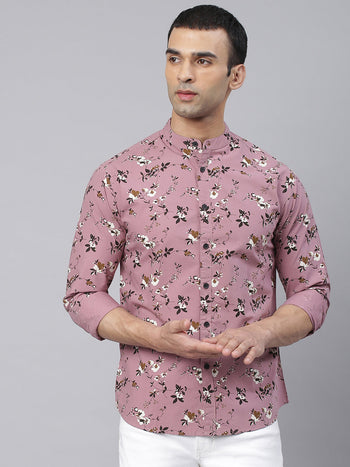 Men's Floral Print Dusty Purple Slim Fit Cotton Casual Shirt