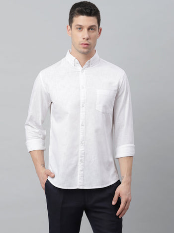 Men's Solid Button Down Collar Casual Shirt (White)