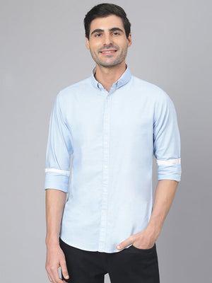 Dennis Lingo Men's Solid Sky Blue Slim Fit Cotton Casual Shirt