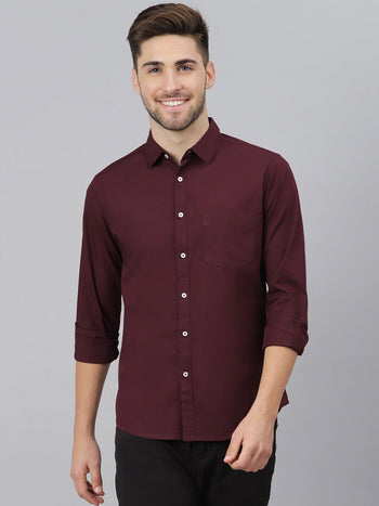 Men's Solid Burgundy Casual Shirt