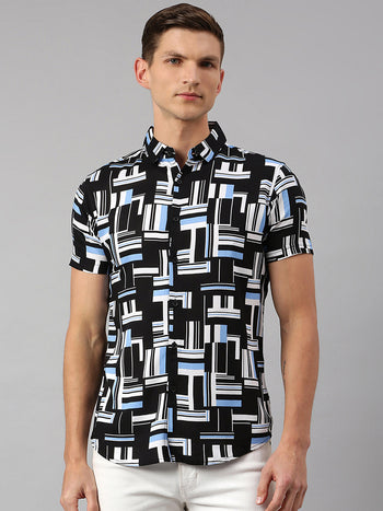 Men's Spread Collar Half Sleeves Printed Slim Fit Rayon Casual Shirt