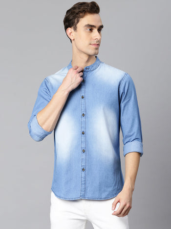 Men's Denim Light Blue Solid Casual Shirt