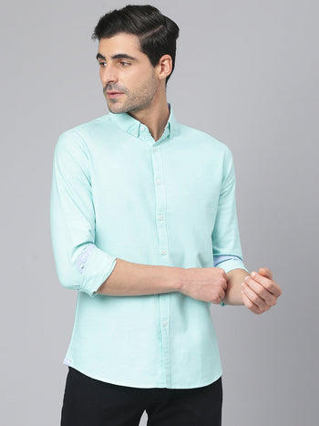 Men's Solid Turquoise Slim Fit Cotton Casual Shirt