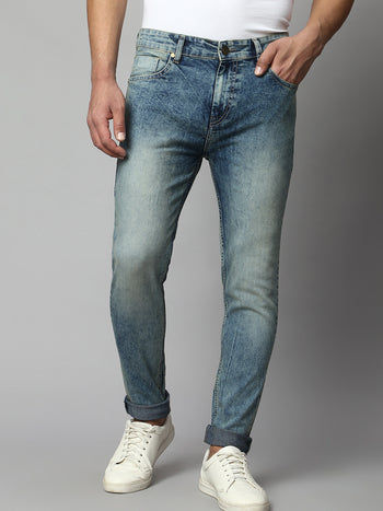 Men's Slim Fit Stretchable Heavy Washed Denim Jeans (Blue)