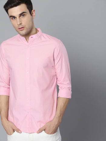 Men's Cotton Pink Solid Casual Shirt