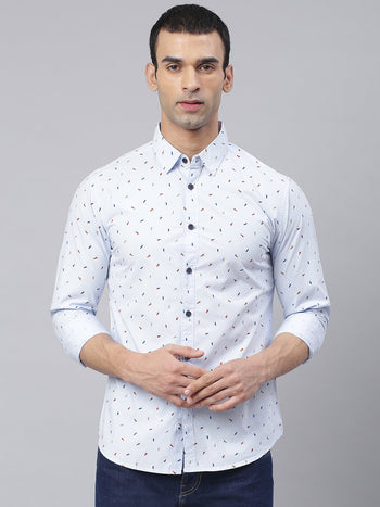 Men's Abstract Printed Slim Fit Spread Shirt (Sky Blue)