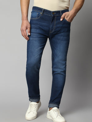Dennis Lingo Men's Slim Fit Stretchable Dark Blue Denim Jeans With 5 Pockets And Buttoned Waist