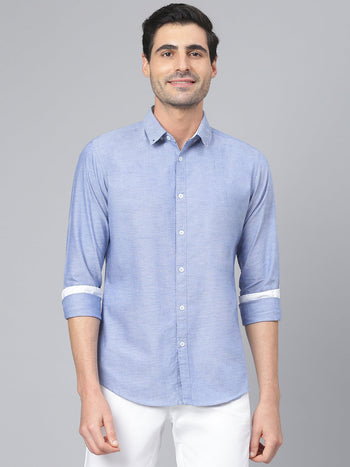 Men's Solid Blue Slim Fit Cotton Casual Shirt