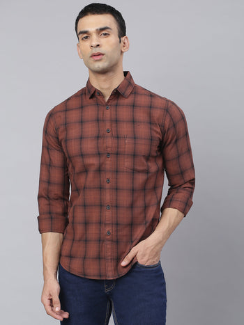 Men's Checkered Khaki Slim Fit Casual Shirt