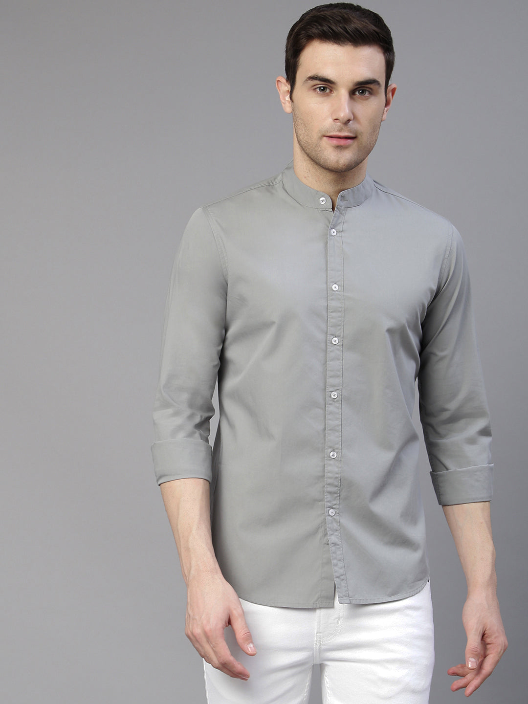 Dennis Lingo Men's Cotton Solid Mandarin Collar Slim Fit Casual Shirt ...