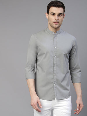 Dennis Lingo Men's Cotton Solid Mandarin Collar Slim Fit Casual Shirt