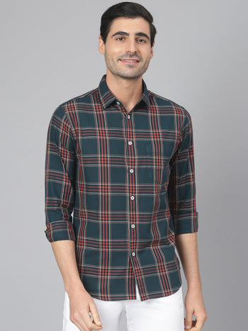 Men's Checkered Slim Fit Cotton Casual Shirt With Single Patch Pocket