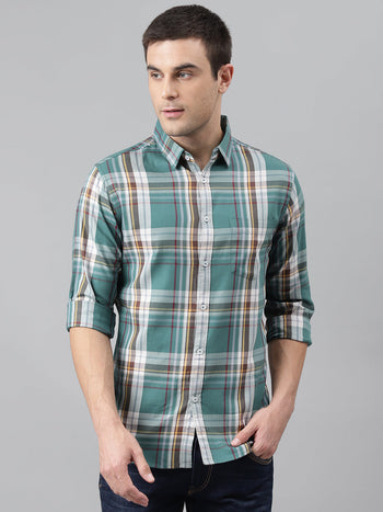 Men's Big Plaid Slim Fit Cotton Casual Shirt With Single Patch Pocket