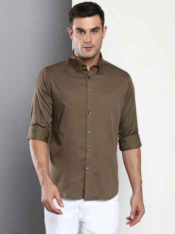 Men's Solid Slim Fit Satin Lycra Casual Shirt With Concealed Button Down & Full Sleeves