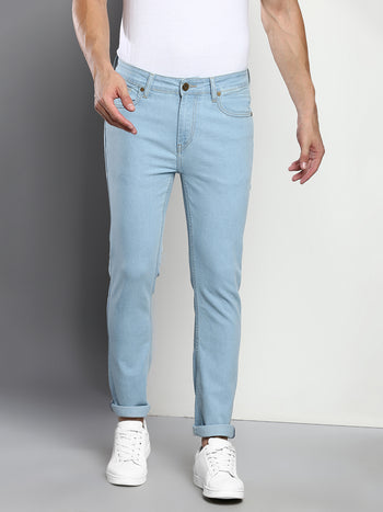 Men's Light Blue Slim Fit Mid Rise Denim Jeans