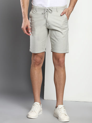 Men's Light Grey Slim Fit Mid Rise Casual Cotton Shorts