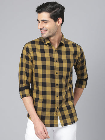 Men's Checkered Slim Fit Shirt (Mustard)