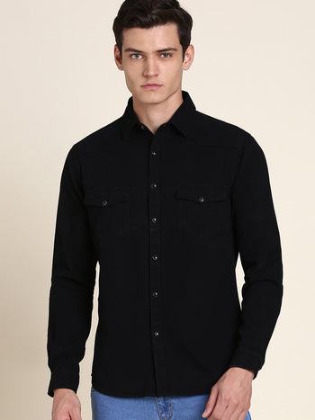 Men's Comfortable And Stylish Black Casual Shirt