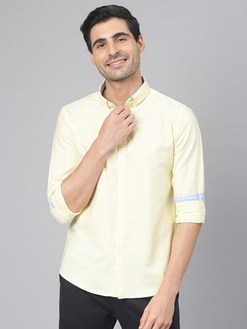 Men's Solid Lemon Slim Fit Cotton Casual Shirt