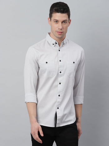 Men's Solid Light Grey Slim Fit Cotton Casual Shirt