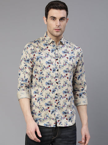 Men's Floral Printed Slim Fit Casual Shirt (Brown)