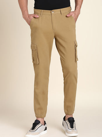 Men's Khaki Solid Cargo Jogger