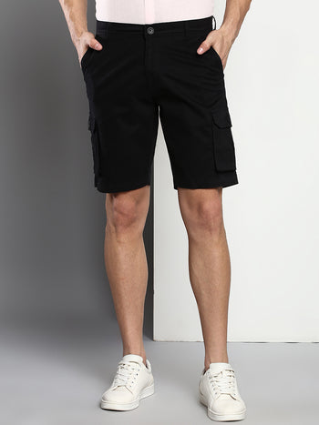 Men's Black Slim Fit Mid Rise Casual Cotton Shorts