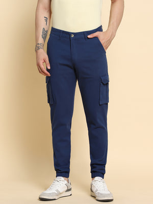 Dennis Lingo Men's Denim Blue Cargo Joggers Smart Casual Look For Season Essential