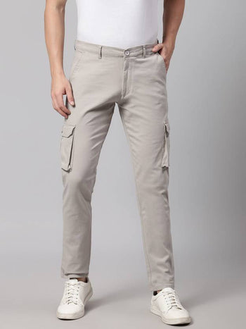 Men's Grey Tapered Fit Cotton Cargos Trousers