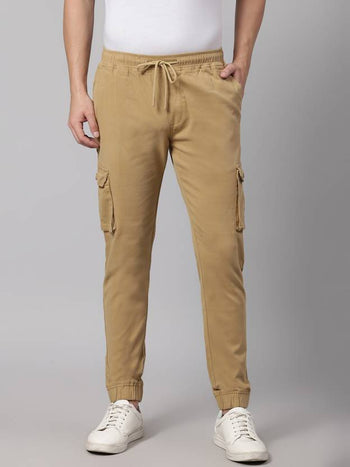 Men's Khaki Tapered Fit Cargo Joggers