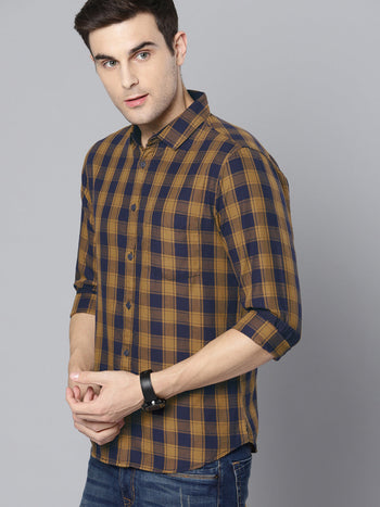 Men's Checkered Mustard Slim Fit Casual Shirt